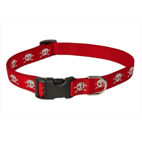 Sassy Dog Wear Sassy Dog Wear REFLECTIVE SKULL-RED2-C Reflective Skull Dog Collar; Red - Small REFLECTIVE SKULL-RED2-C